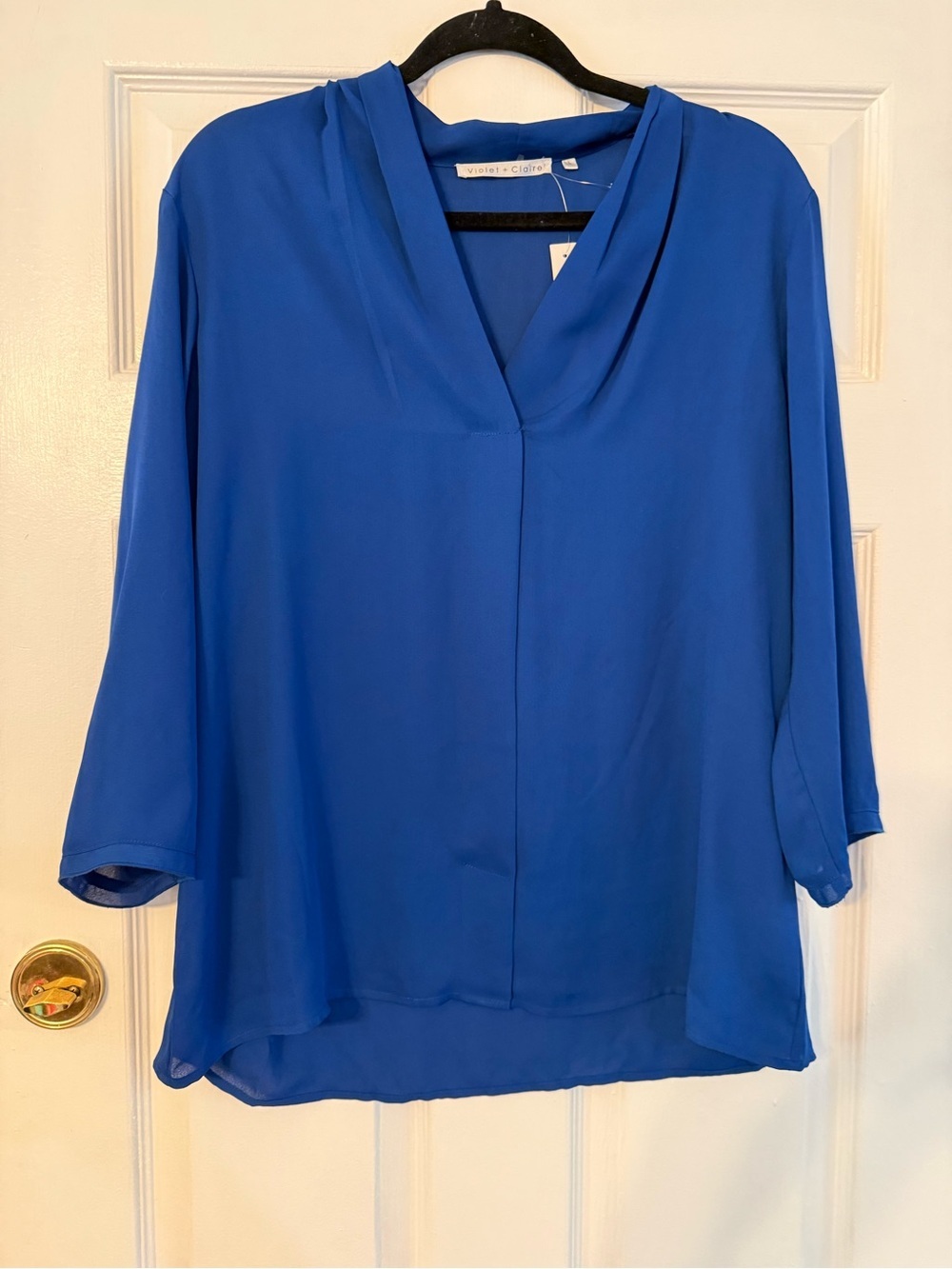 Violet & Claire Bright Blue Draped V-Neck Blouse